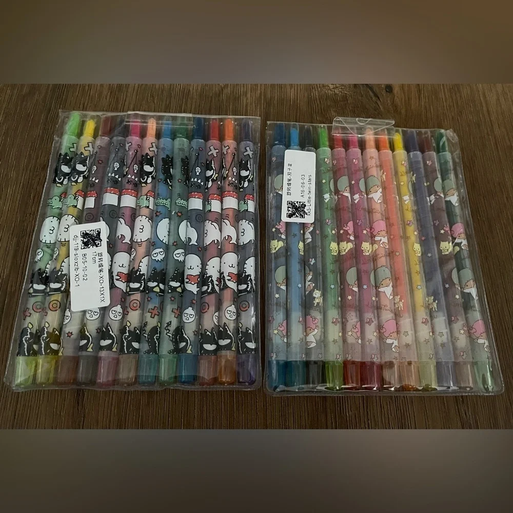 SANRIO-NWT Long Crayon Pens-choose Badtz-Maru or Little Twin Stars